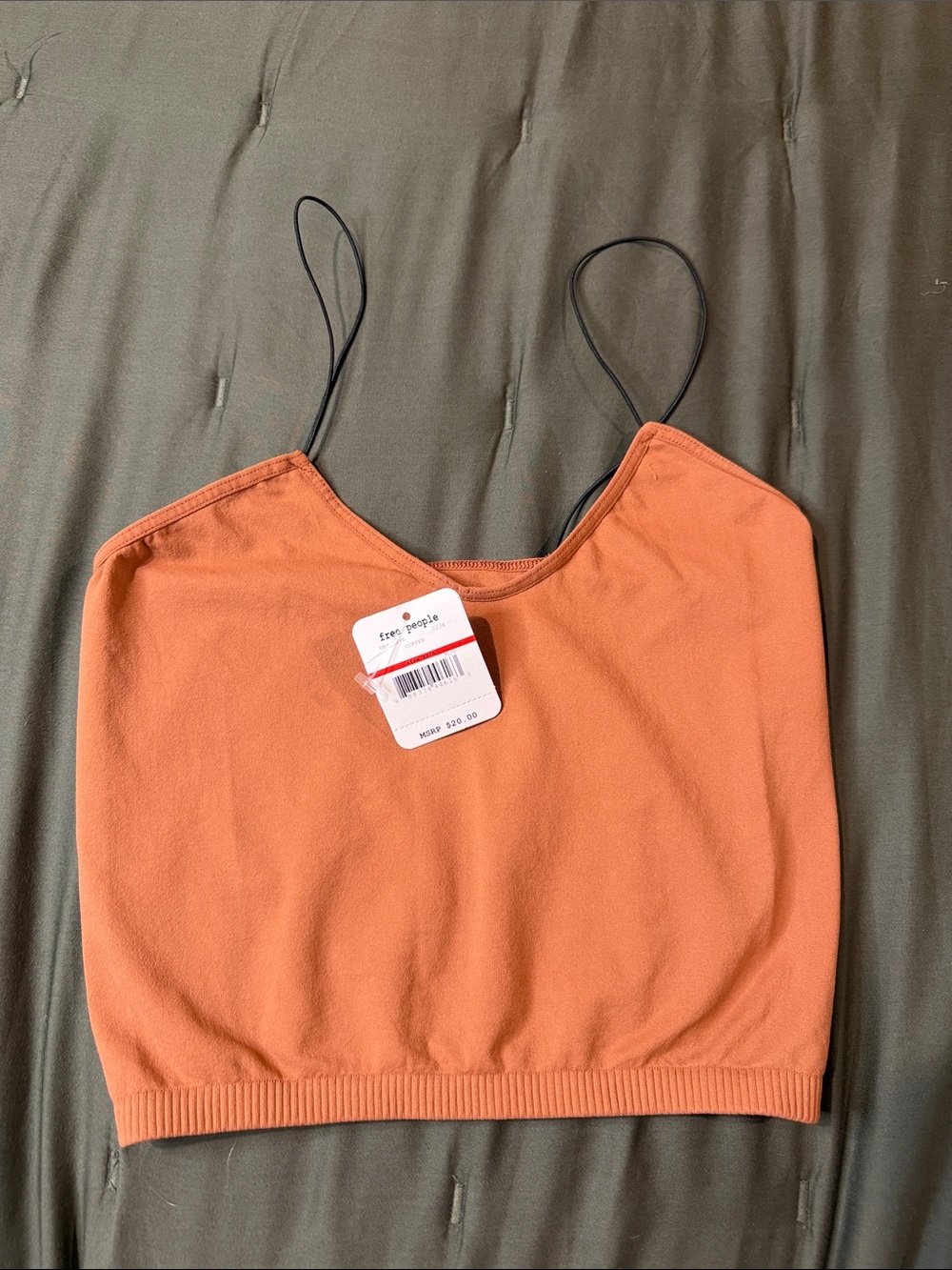 Free People Copper Cropped Cami with Thin Black Straps